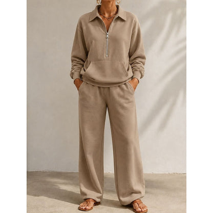 Ismerie Half Zip Sweatshirt Wide Leg Trouser Set