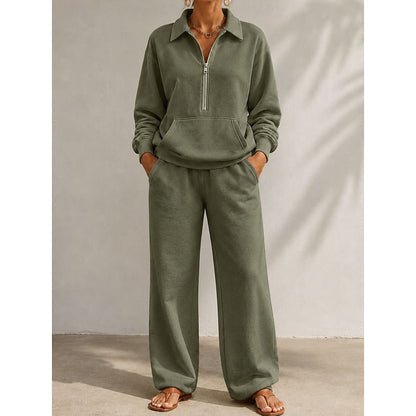 Ismerie Half Zip Sweatshirt Wide Leg Trouser Set