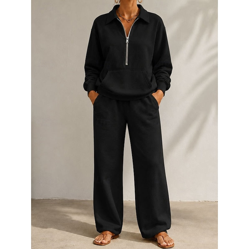 Ismerie Half Zip Sweatshirt Wide Leg Trouser Set