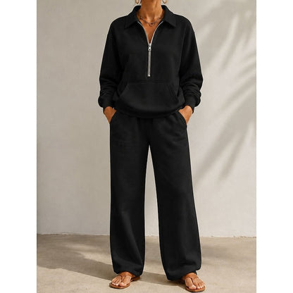 Ismerie Half Zip Sweatshirt Wide Leg Trouser Set
