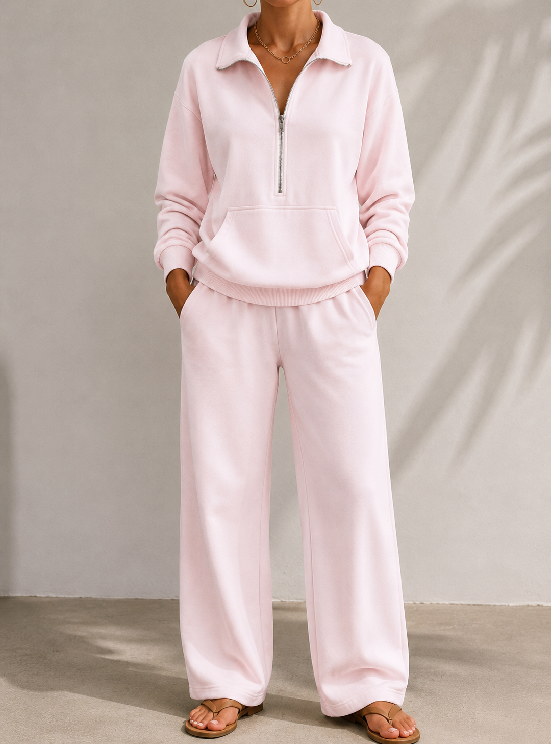 Ismerie Half Zip Sweatshirt Wide Leg Trouser Set