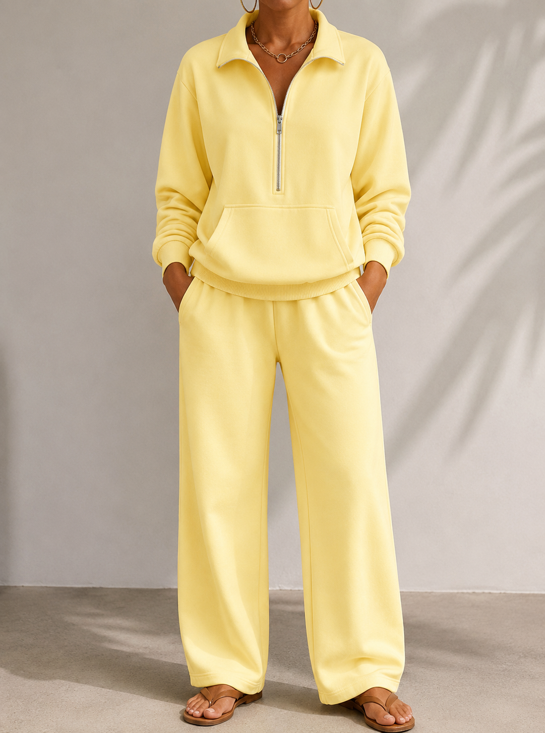 Ismerie Half Zip Sweatshirt Wide Leg Trouser Set