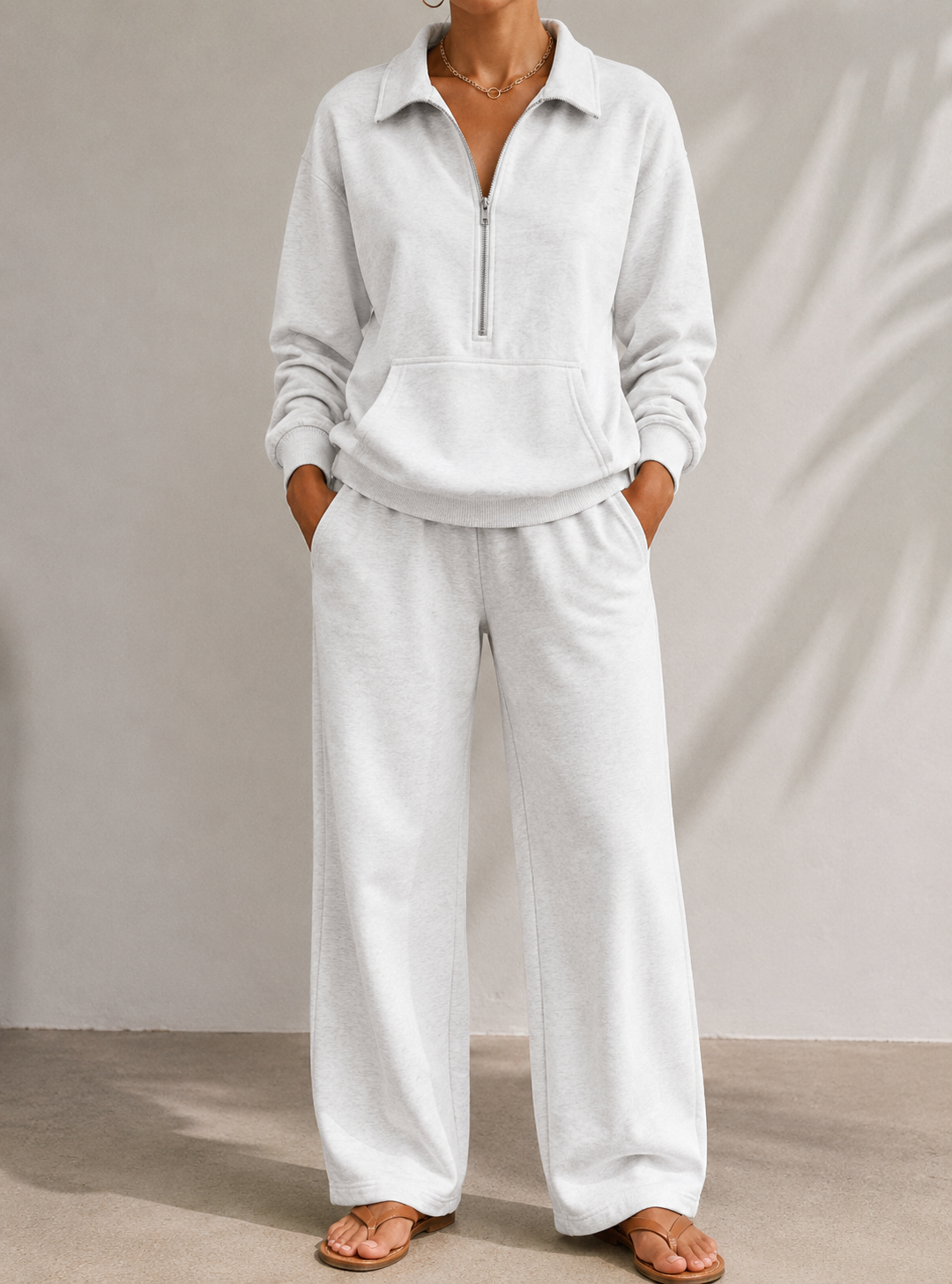 Ismerie Half Zip Sweatshirt Wide Leg Trouser Set