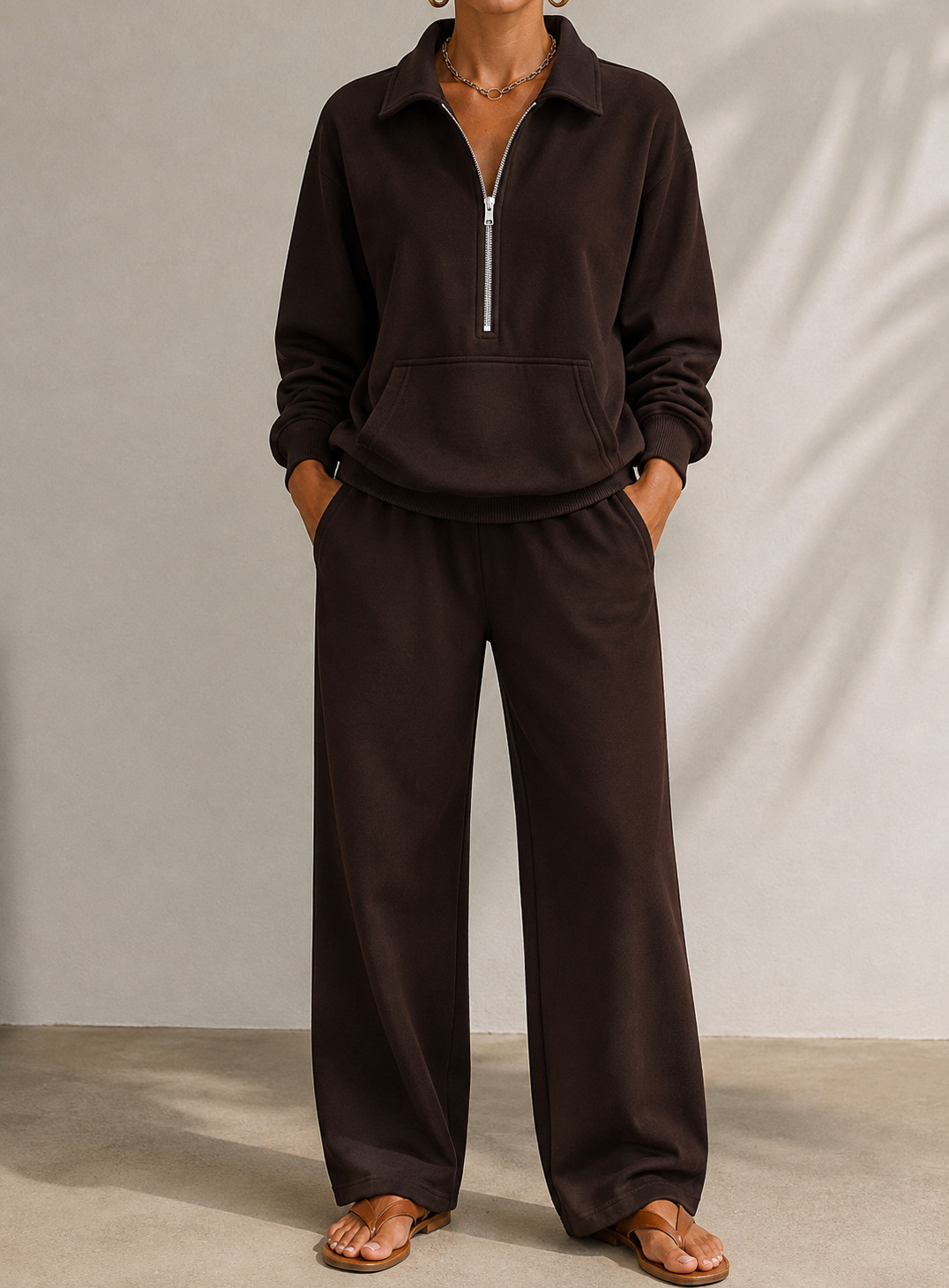Ismerie Half Zip Sweatshirt Wide Leg Trouser Set