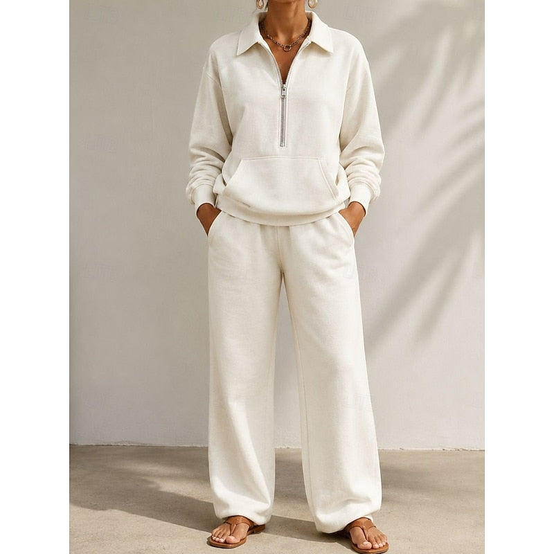 Ismerie Half Zip Sweatshirt Wide Leg Trouser Set