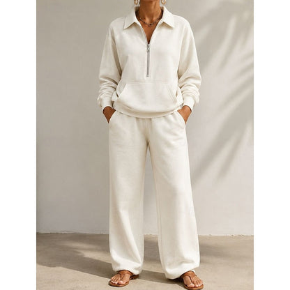 Ismerie Half Zip Sweatshirt Wide Leg Trouser Set