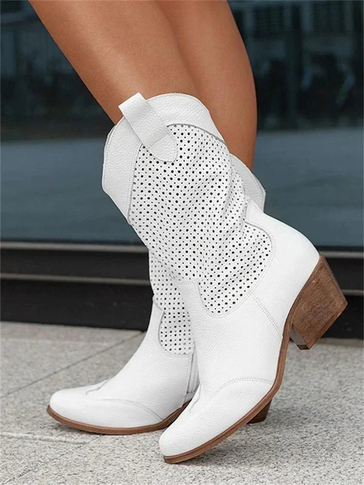 Arielle Pointed Toe Suede Mid-Calf Cowboy Boots