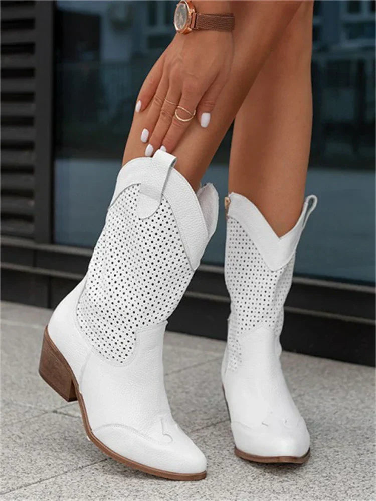 Arielle Pointed Toe Suede Mid-Calf Cowboy Boots