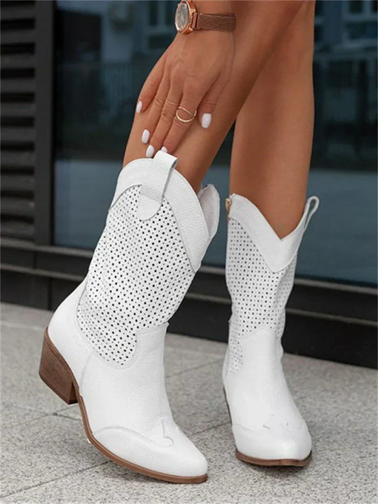Arielle Pointed Toe Suede Mid-Calf Cowboy Boots