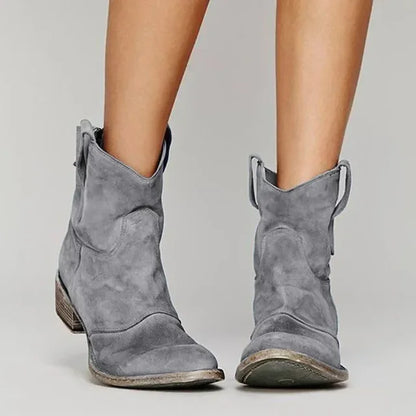 Colette Nubuck Low Block Heel Western Ankle Boots