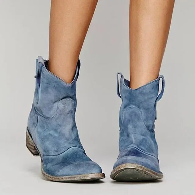Colette Nubuck Low Block Heel Western Ankle Boots