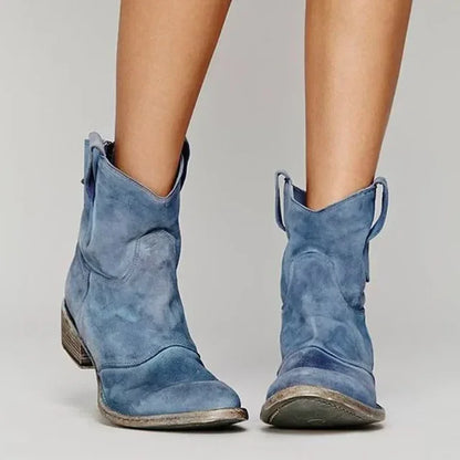 Colette Nubuck Low Block Heel Western Ankle Boots