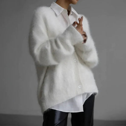 Kerensa Fluffy Knit V Neck Button Front Cardigan