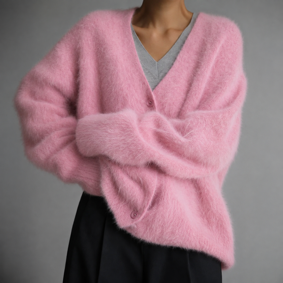 Kerensa Fluffy Knit V Neck Button Front Cardigan