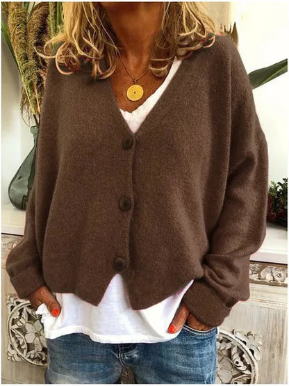 Morwenna Relaxed V Neck Button Front Knit Cardigan