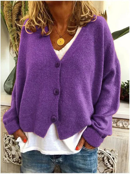 Morwenna Relaxed V Neck Button Front Knit Cardigan