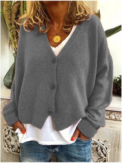 Morwenna Relaxed V Neck Button Front Knit Cardigan