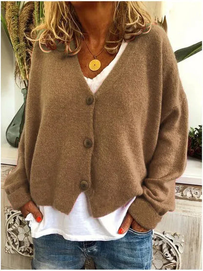 Morwenna Relaxed V Neck Button Front Knit Cardigan