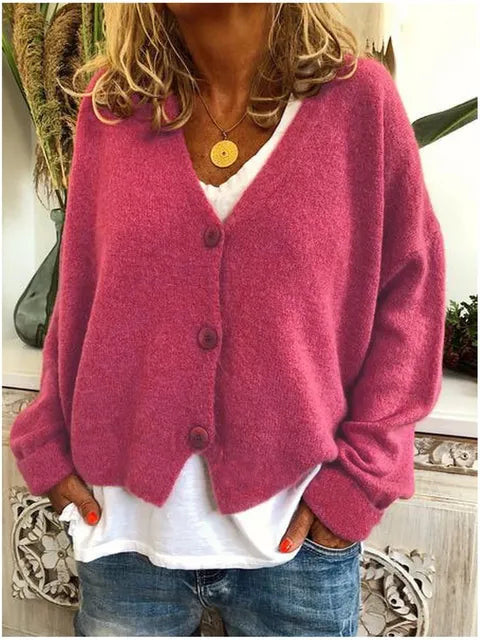 Morwenna Relaxed V Neck Button Front Knit Cardigan