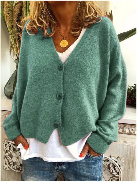 Morwenna Relaxed V Neck Button Front Knit Cardigan