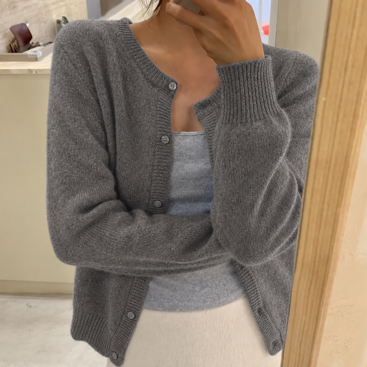Melina Round Neck Button Front Knit Cardigan