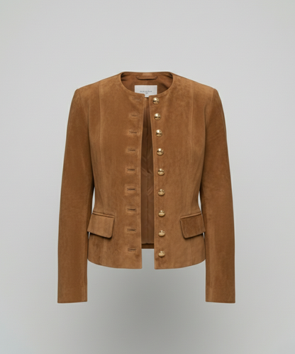 Berenice Collarless Gold Button Suede Look Jacket