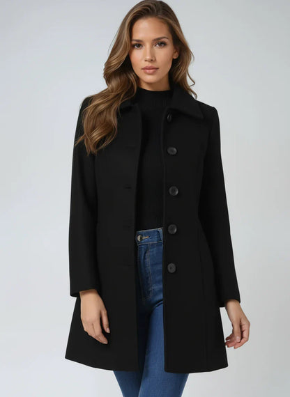 Paloma Satin Lined A-Line Button Front Coat
