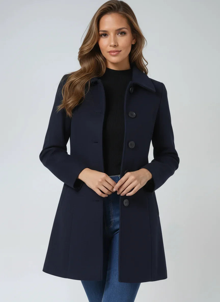 Paloma Satin Lined A-Line Button Front Coat