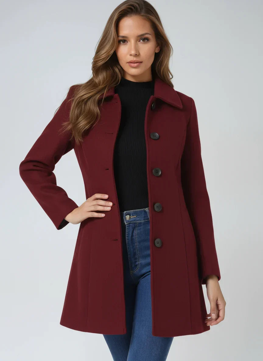 Paloma Satin Lined A-Line Button Front Coat