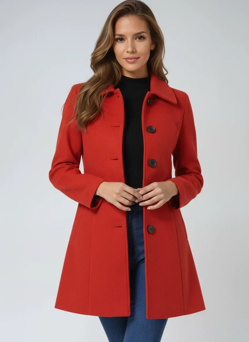 Paloma Satin Lined A-Line Button Front Coat