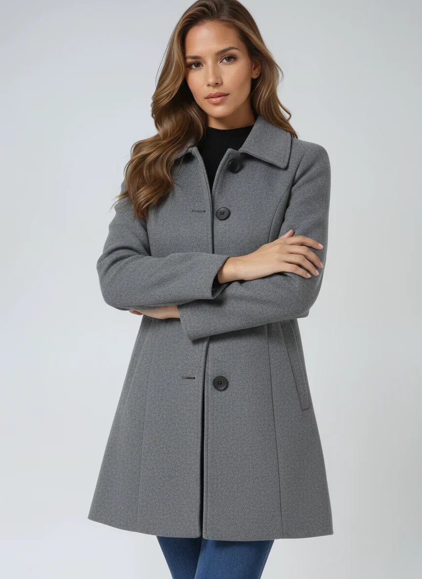 Paloma Satin Lined A-Line Button Front Coat