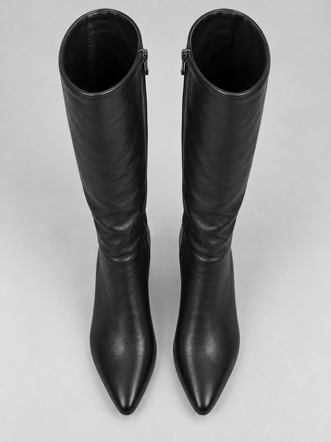 Selina Leather Look Pointed Toe Block Heel Knee High Boots