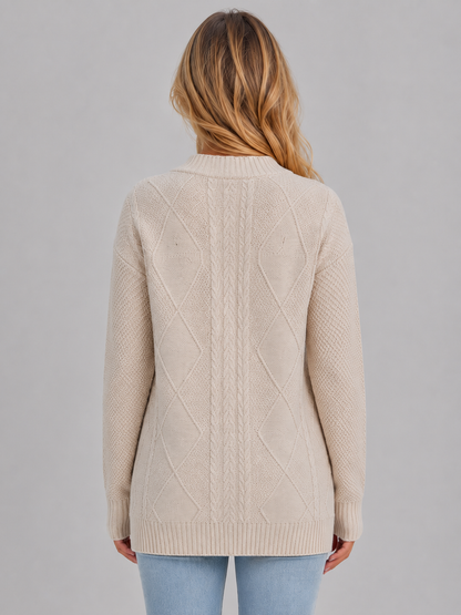 Maelle Cable Knit V-Neck Button Front Cardigan