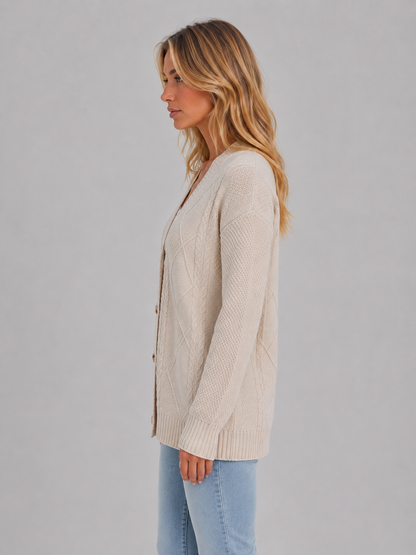 Maelle Cable Knit V-Neck Button Front Cardigan