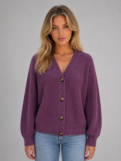 Adele Chunky Ribbed Knit V-Neck Cardigan
