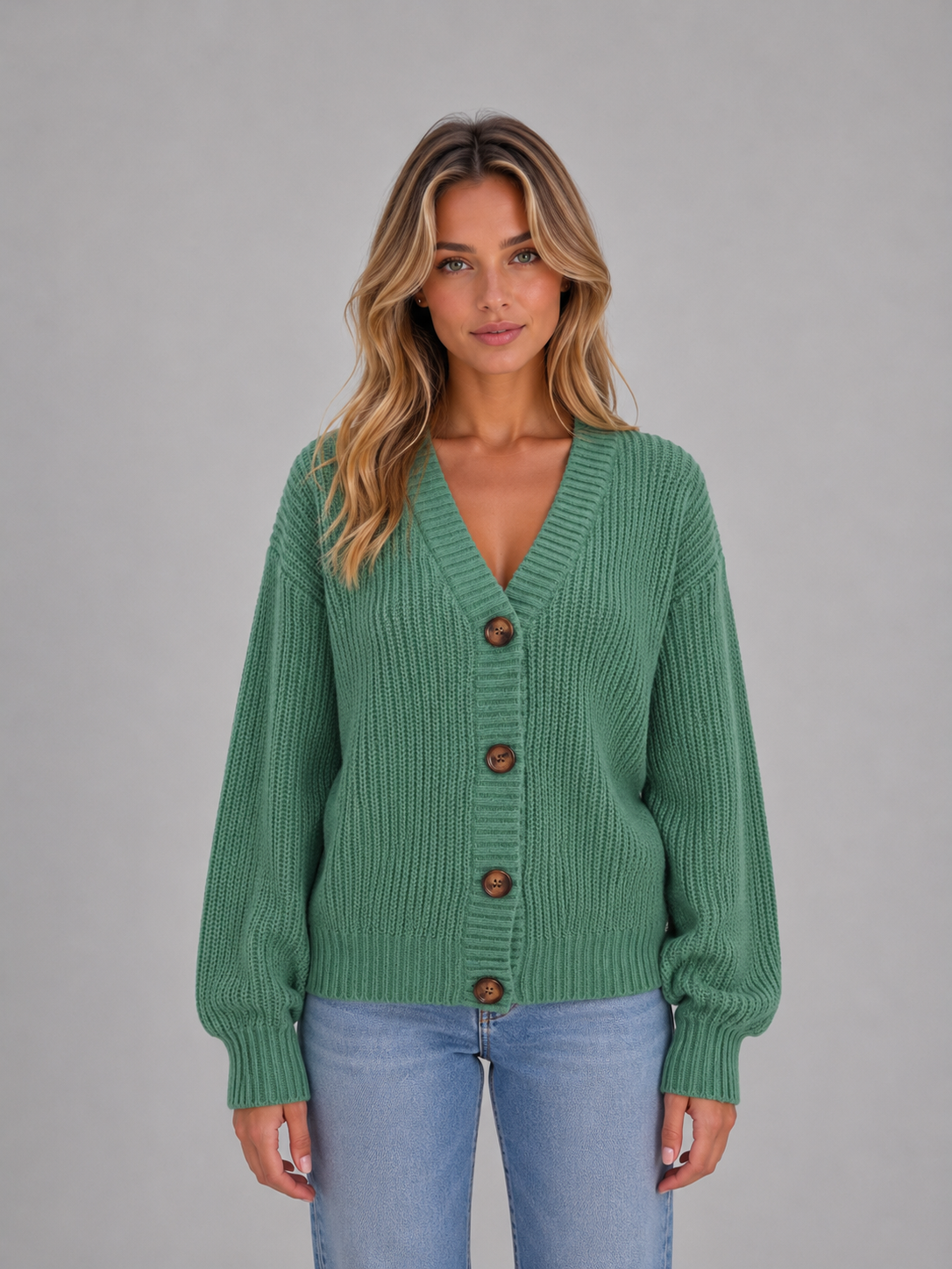Adele Chunky Ribbed Knit V-Neck Cardigan