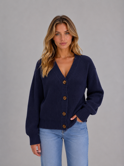 Adele Chunky Ribbed Knit V-Neck Cardigan