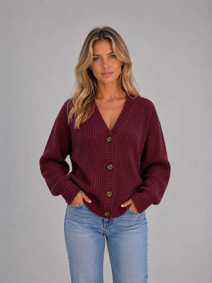 Adele Chunky Ribbed Knit V-Neck Cardigan