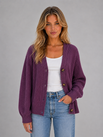 Adele Chunky Ribbed Knit V-Neck Cardigan