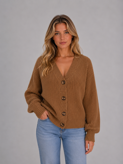 Adele Chunky Ribbed Knit V-Neck Cardigan