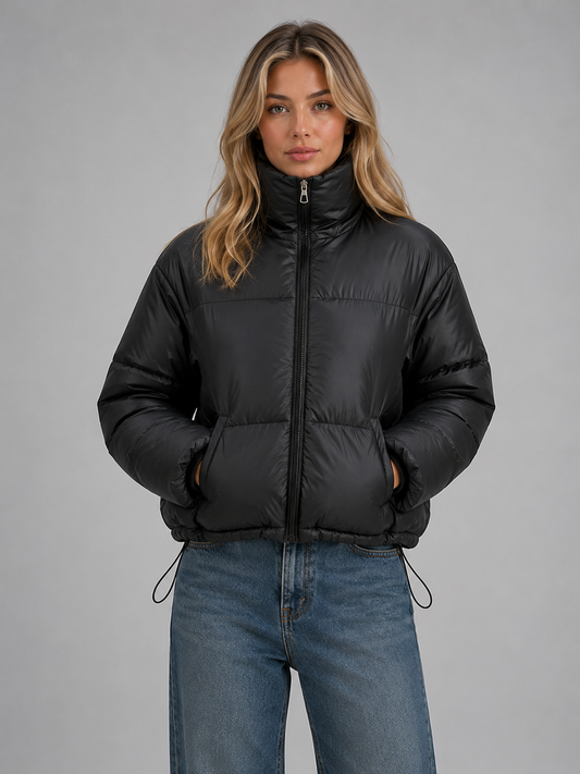 Elara Cropped High Neck Quilted Puffer Jacket