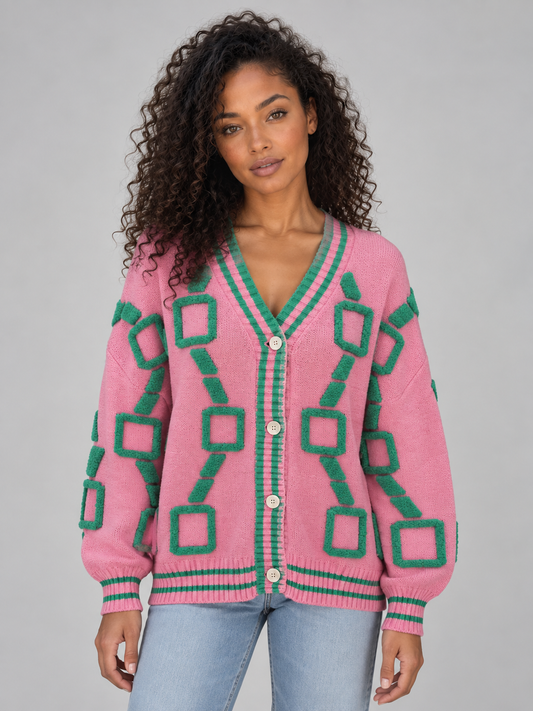 Anais Geometric Print V-Neck Knit Cardigan