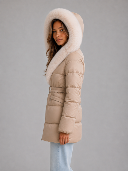 Violetta Faux Fur Hooded Belted Puffer Jacket