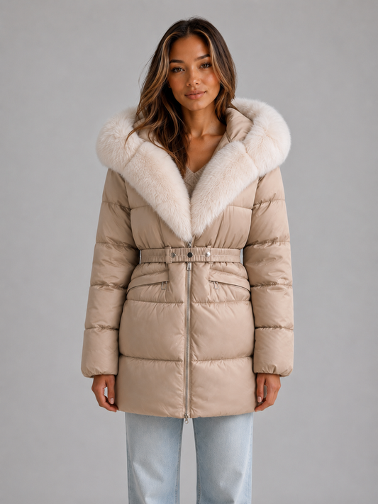 Violetta Faux Fur Hooded Belted Puffer Jacket