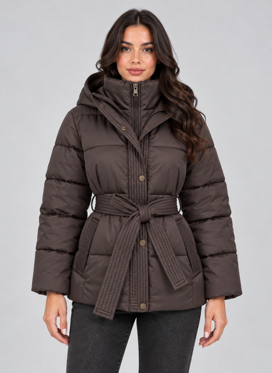 Marlena Belted Hooded Quilted Puffer Jacket