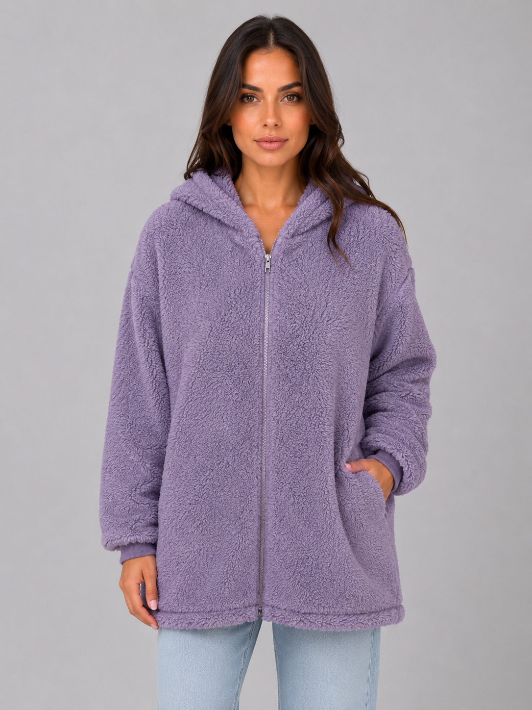 Mireille Longline Hooded Zip-Up Teddy Cardigan