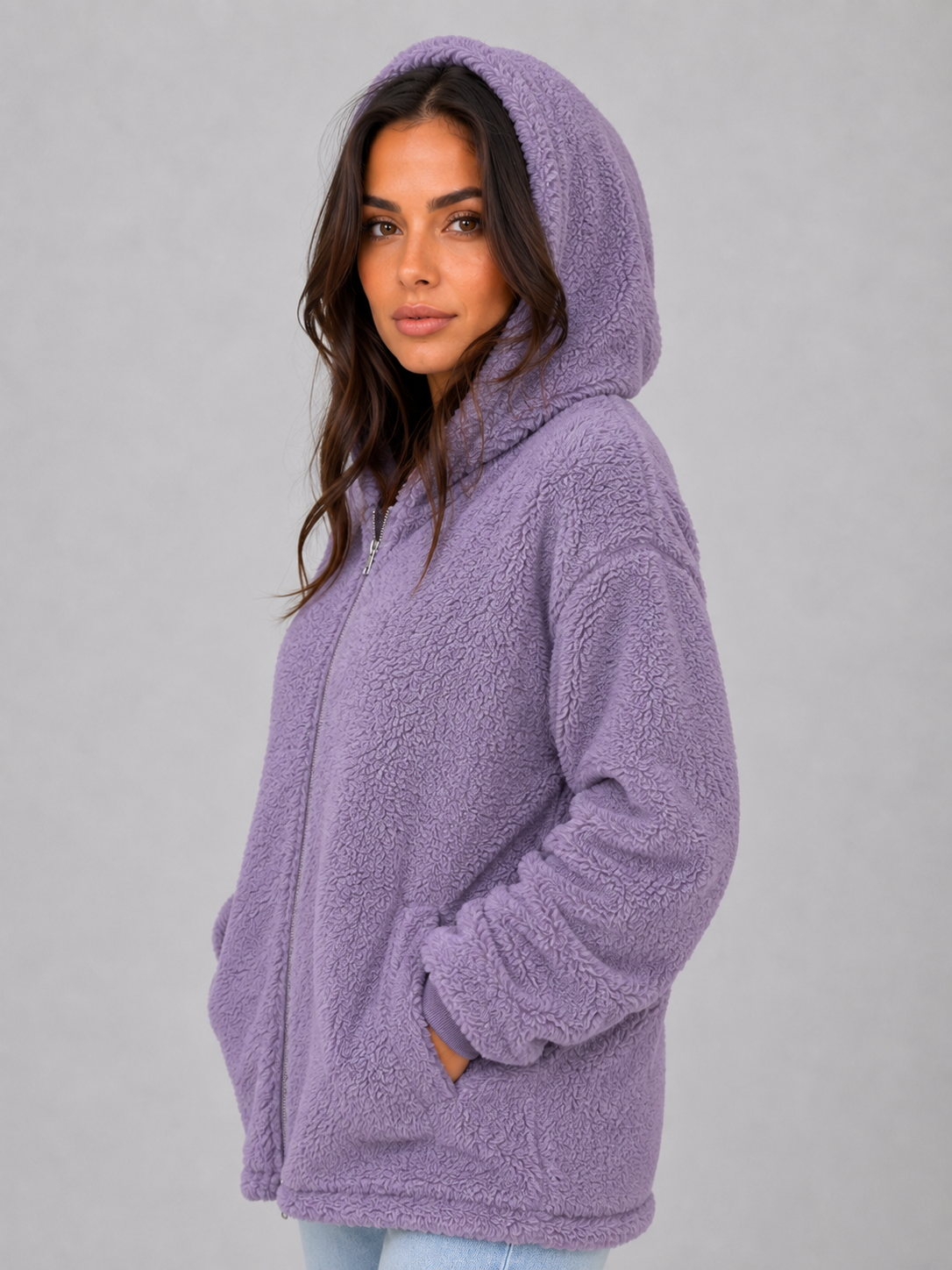 Mireille Longline Hooded Zip-Up Teddy Cardigan