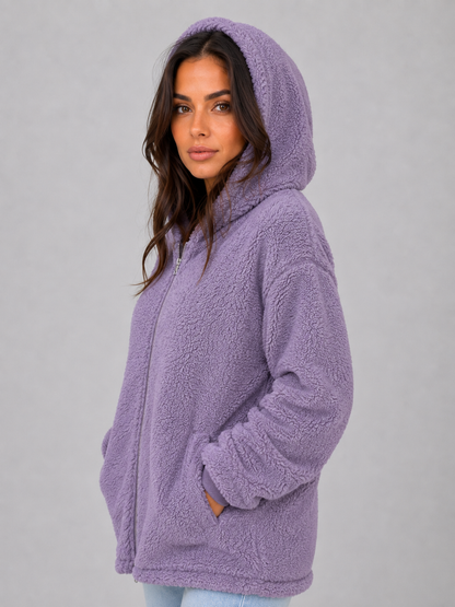 Mireille Longline Hooded Zip-Up Teddy Cardigan