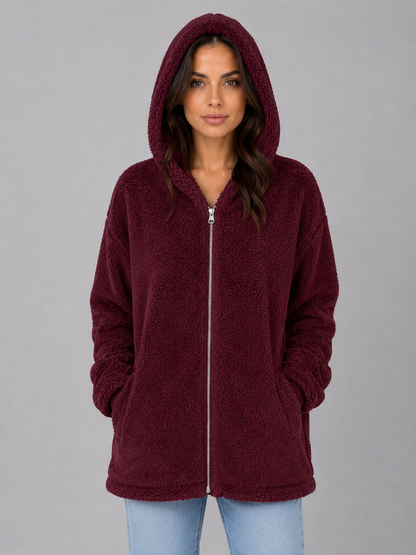 Mireille Longline Hooded Zip-Up Teddy Cardigan