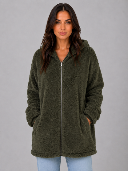 Mireille Longline Hooded Zip-Up Teddy Cardigan